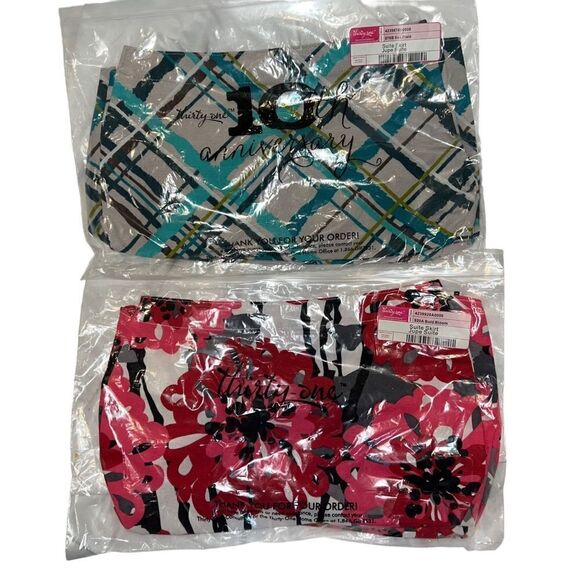 Thirty-One Lot of Two Suite Skirts Bold Blossom & Sea Plaid New - Picture 3 of 4